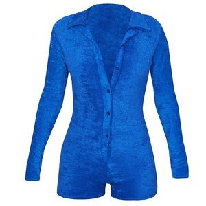 Pretty little thing blue romper long sleeve NWT